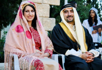 Palestinian couple in traditional Arab costume.