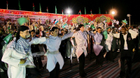 Palestinian men dancing on the wedding day. This powerful dance is called the Dabka.