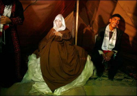 Palestinian bride and groom celebrate their wedding in a tent, Gaza