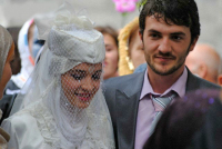 Albanian Muslim bride and groom, Kosovo, the youngest Muslim state.